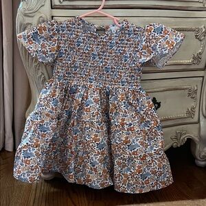Charming Floral Kids Dress in Blue and Orange
